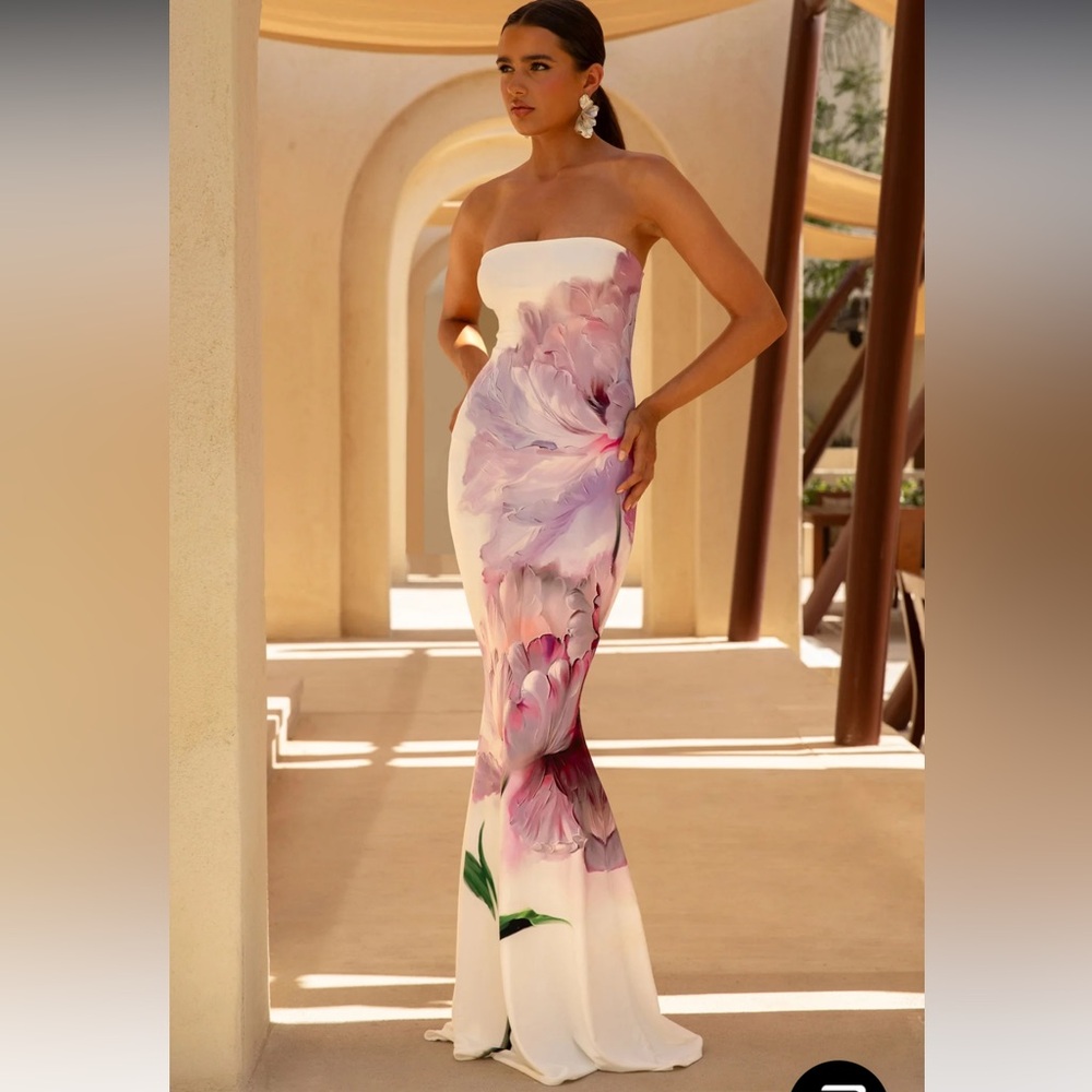 Club L London Ceremony Strapless Floral Mermaid  Dress Maxi Dress 2  $160